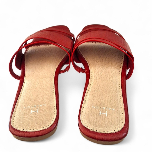 Halston Red Croc-Embossed Flat Slide Sandals – Size 8 - Picture 12 of 12